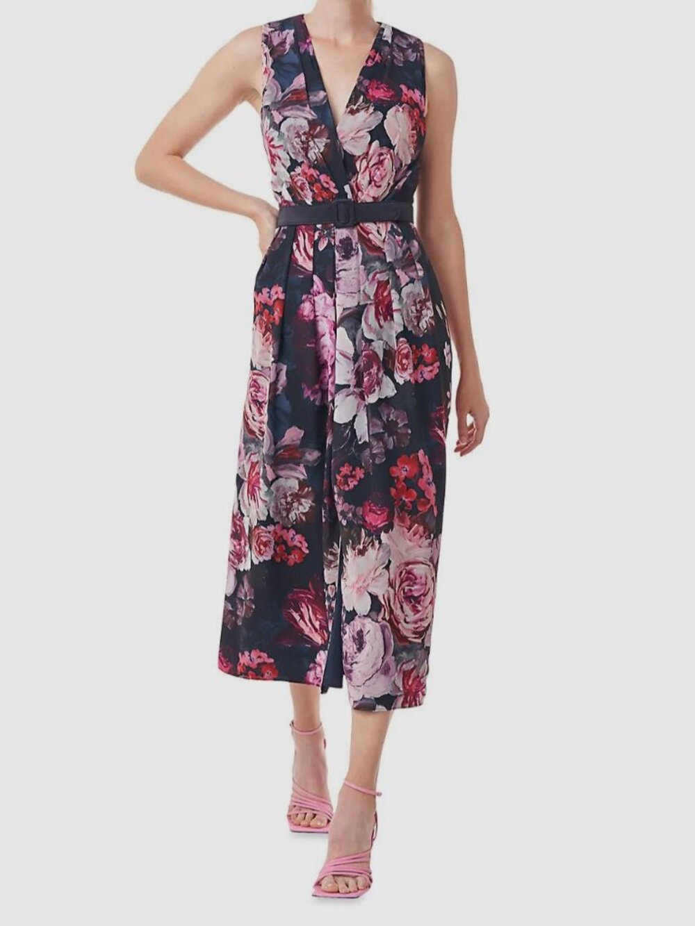 Kay Unger Womens' Blue Julia Floral Sleeveless V Neck Dress Size 6